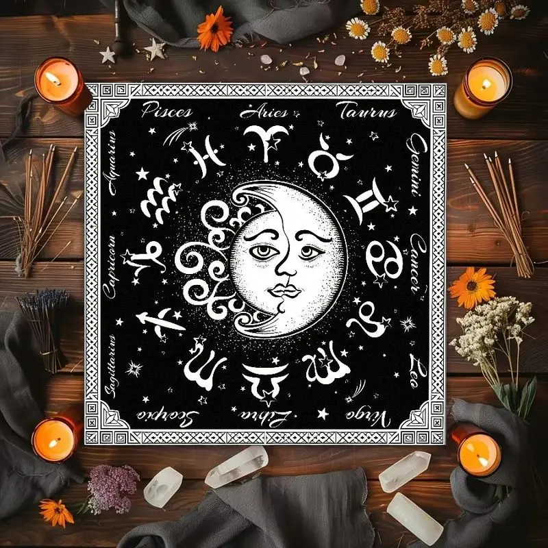 Triple Moon Moth Neon Constellation Plate Face Moon Phase Astrology Altar Cloth Tarot Card Tablecloth Wicka Divination Decor