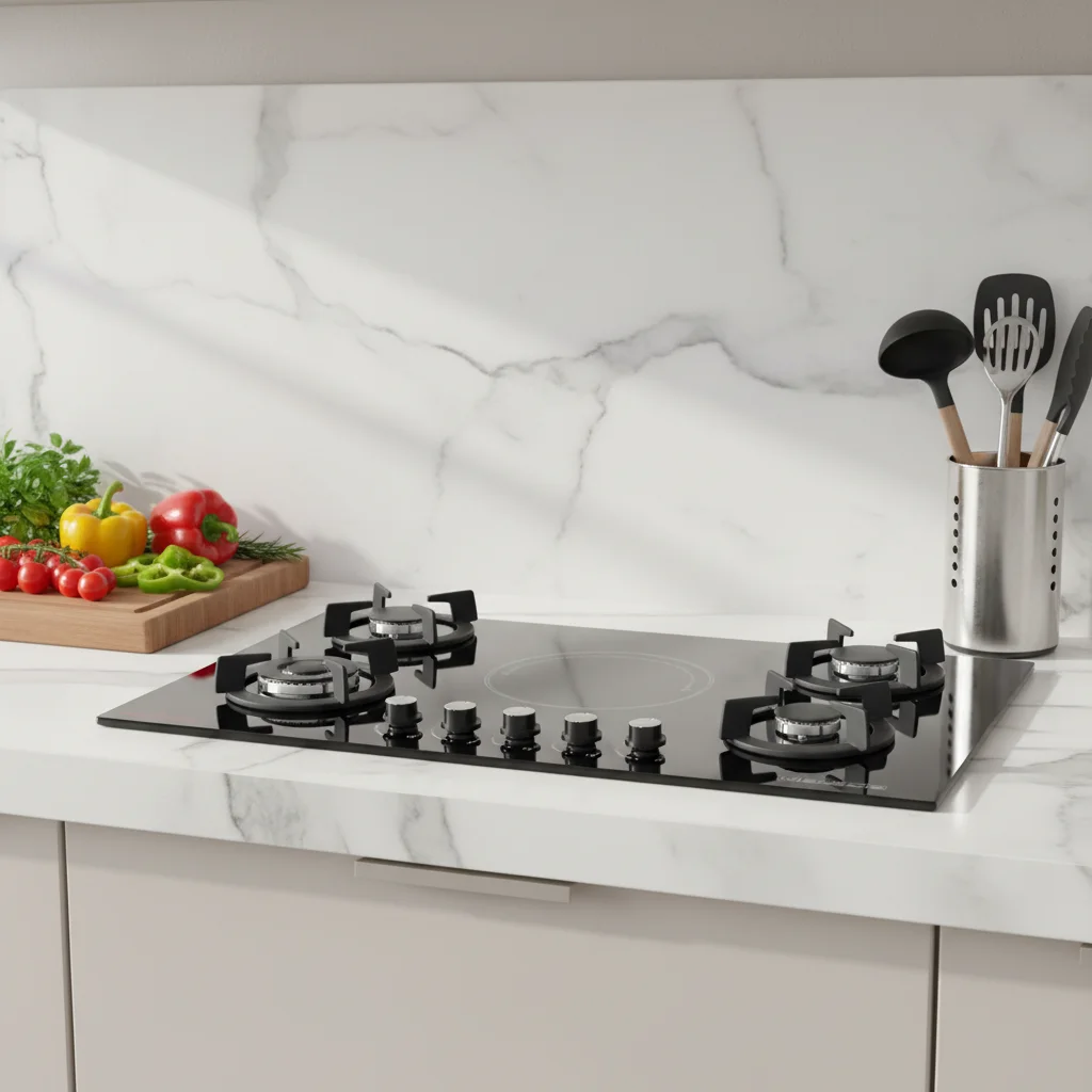 Durable 5 Burner Gas Range with 4 Gas Burners & 1 Ceramic Burner, Tempered Glass Surface Stove with Easy-to-Clean Surface