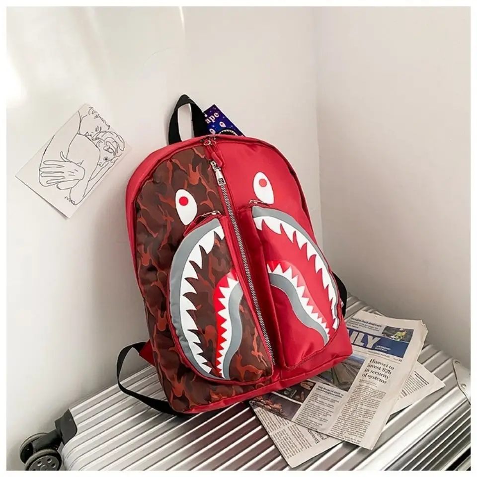 2024 Waterproof School Backpacks for Student Style Anime Shark Print Travel Bags Punk Trend Cool Street Shoulder Backpack