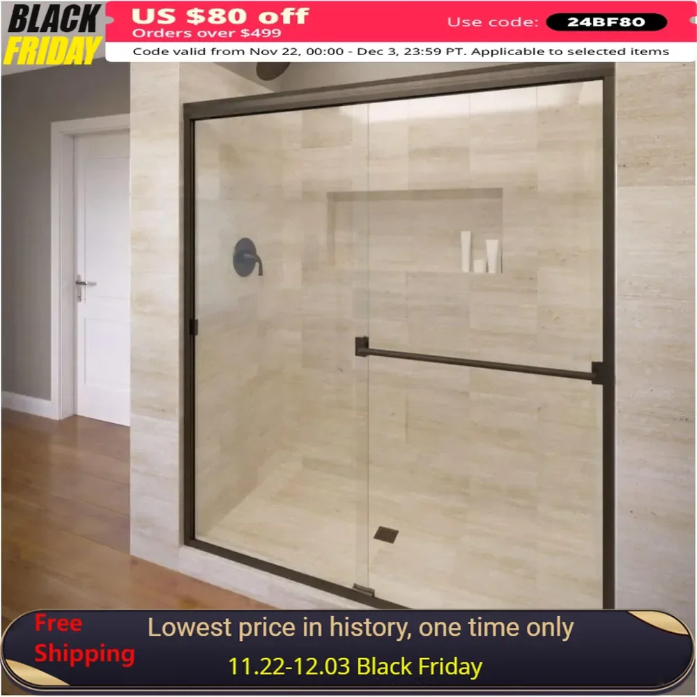 

Tub Shower Door, 47 in. Wide, for Showers, with Tempered Coated Glass Panel, Explosion-Proof Film, Frameless Sliding Shower Door