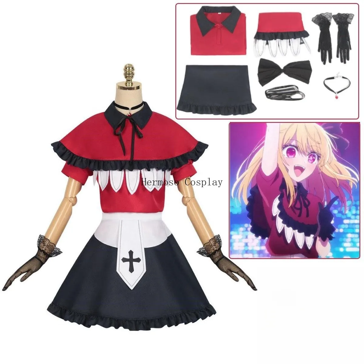 Disfraz de Cosplay de Anime Oshi No Ko Ruby Hoshino para mujer, peluca b-komachi, falda de traje de escenario rojo, uniforme Kana Arima, disfraz de Halloween