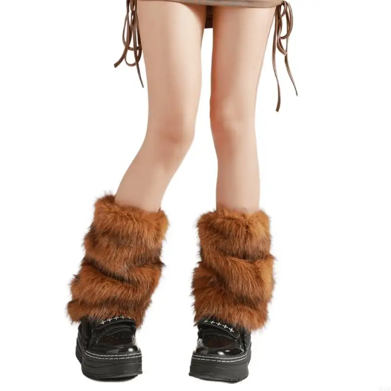 HX6F Harajuku Punk Fuzzy ขาอุ่นสำหรับผู้หญิงตุ๊กตาสัตว์จุด BOOT Cuffs สำหรับแฟชั่นฤดูหนาวและเครื่องแต่งกาย