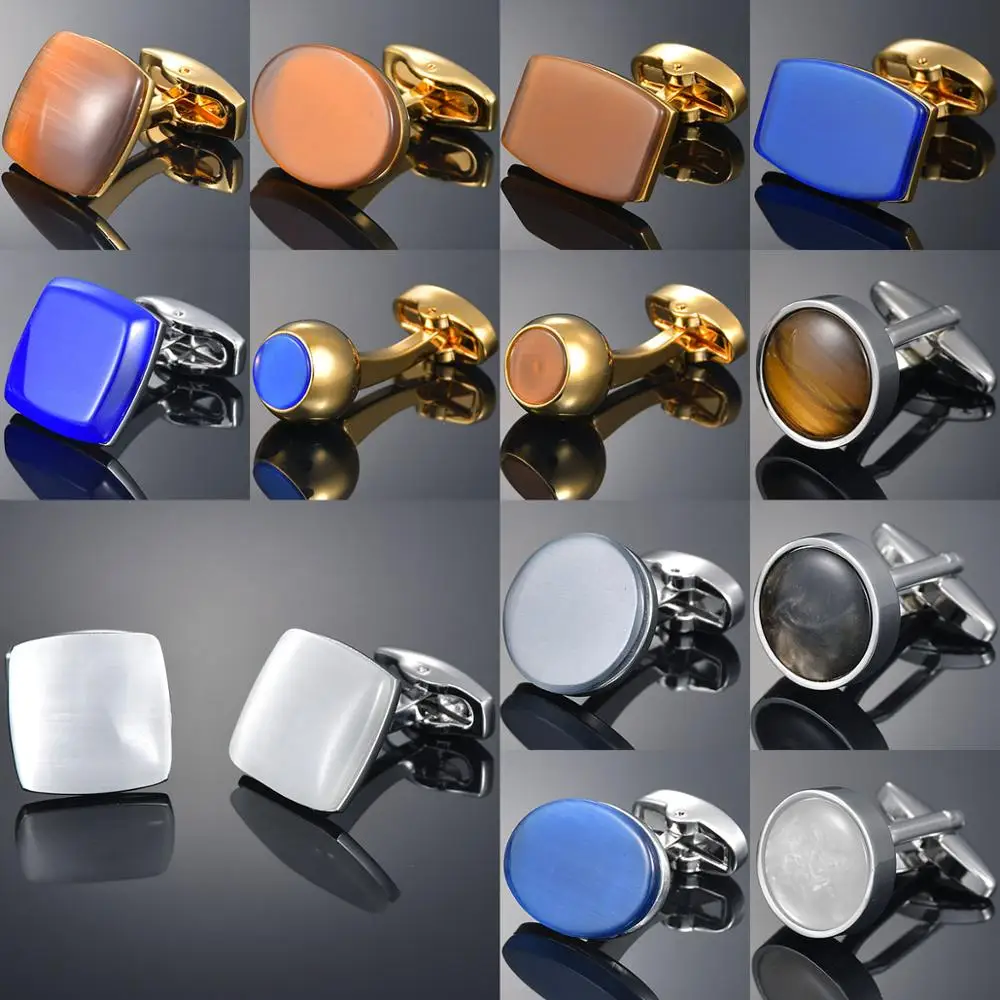 Luxury Jewelry Men's White Blue Brown Grey Enamel Crystal Cufflinks Round Wedding Party Cufflink Suit Shirt Cuff Buttons