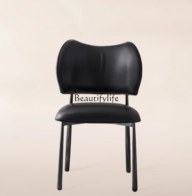 

Italian minimalist dining chair light luxury high sense retro black dining table chair