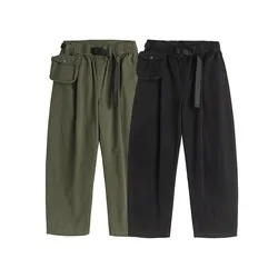 Men Japanese Streetwear Fashion Pocket Design Loose Casual Pure Cotton Straight Cargo Pant Cityboy Harem Trousers Track Pants