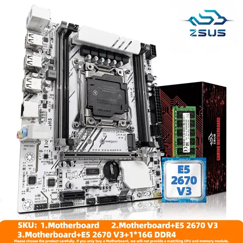 ZSUS X99 Motherboard Set Kit With LGA2011-3 Xeon E5 2670 V3 CPU DDR4 16GB (1*16GB) 2133MHZ RAM Memory NVME M.2 SATA