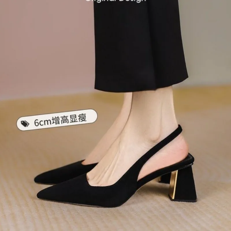 Sandals Women Summer New Fashion Women\'s Sandals 2024 Pointed Pumps Women Shoes Office Dress Shoes Sexy Square Heel High Heels