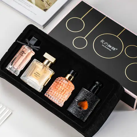 Women Perfume Gift Set 4 Assorted Fragrances, HANA MONOGATARI Elegant Multi Bottle EDP Collection, Long Lasting Light Sweet Scent, Ideal Valentine Birthday Christmas Mother’s Day Present for Her