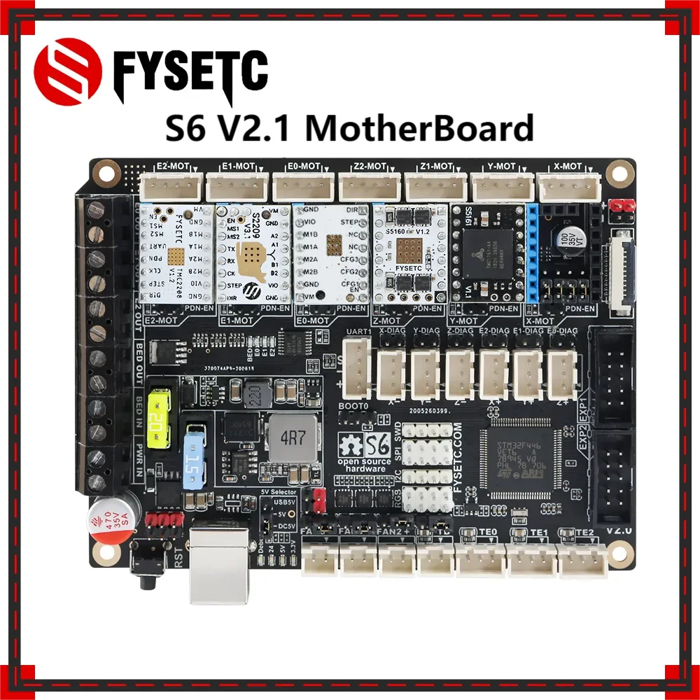 

FYSETC S6 V2.1 Main Board 32 Bit Control Board With TMC2209 TMC5060 Support 6X Drivers VS F6 V1.3 SKR V1.3 For Voron 1.8 /1.9