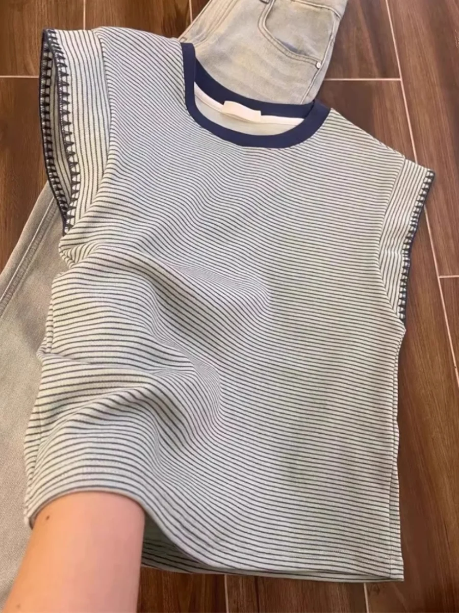 

Retro Hong Kong Style Striped Loose Fit Short Sleeve T-Shirt Women's Summer New Fashion Slimming Trendy Small Flying Sleeve Top