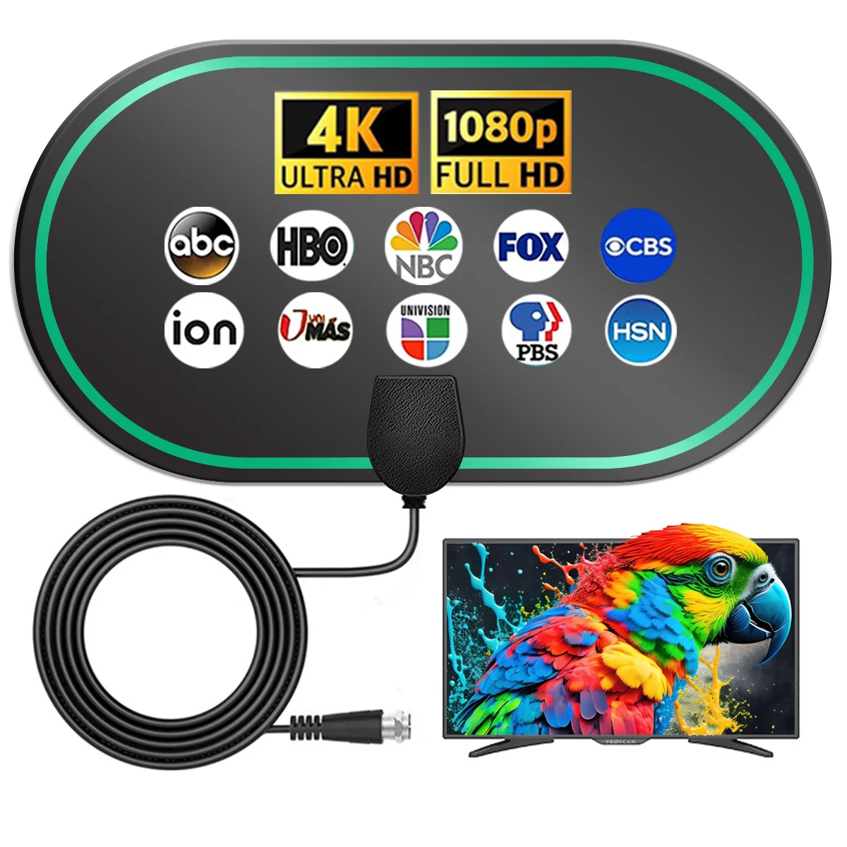 High Gain TV Antenna 4K 8K 30DB HD Digital DTV Box Indoor Aerial with Booster Active Long Range 3000 Miles Flat Design