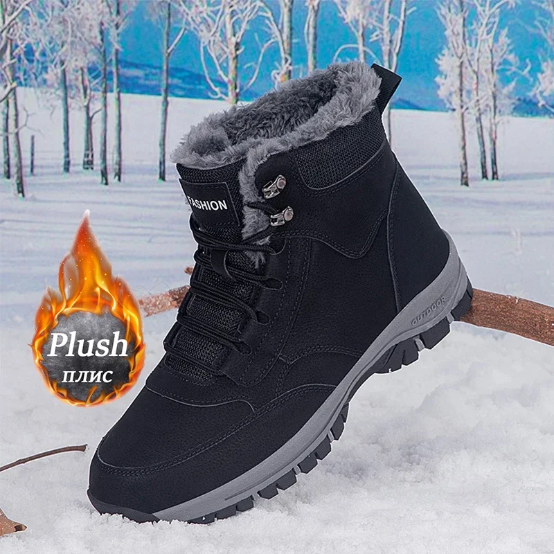 

Winter Women Snow Boots For Waterproof Leather Sneakers Super Warm Men's Boots Outdoor Couples Hiking Boots Work Shoes Size37-47