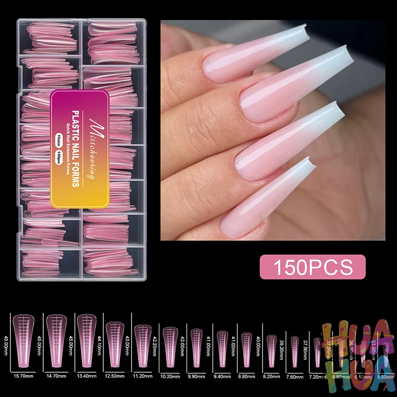 2025 هوا YY 150 قطعة أشكال مزدوجة لجل الأظافر أشكال أظافر ناعمة قوالب أكريليك غطاء كامل أظافر صناعية نصائح مانيكير تمديد هوا هوا