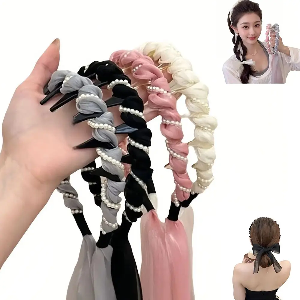 U Shape Satin Fabric Hair Bands Tooth Comb High Top Headpiece Bow Braided Headbands Adjustable Fabric Ribbon Hair Hoop
