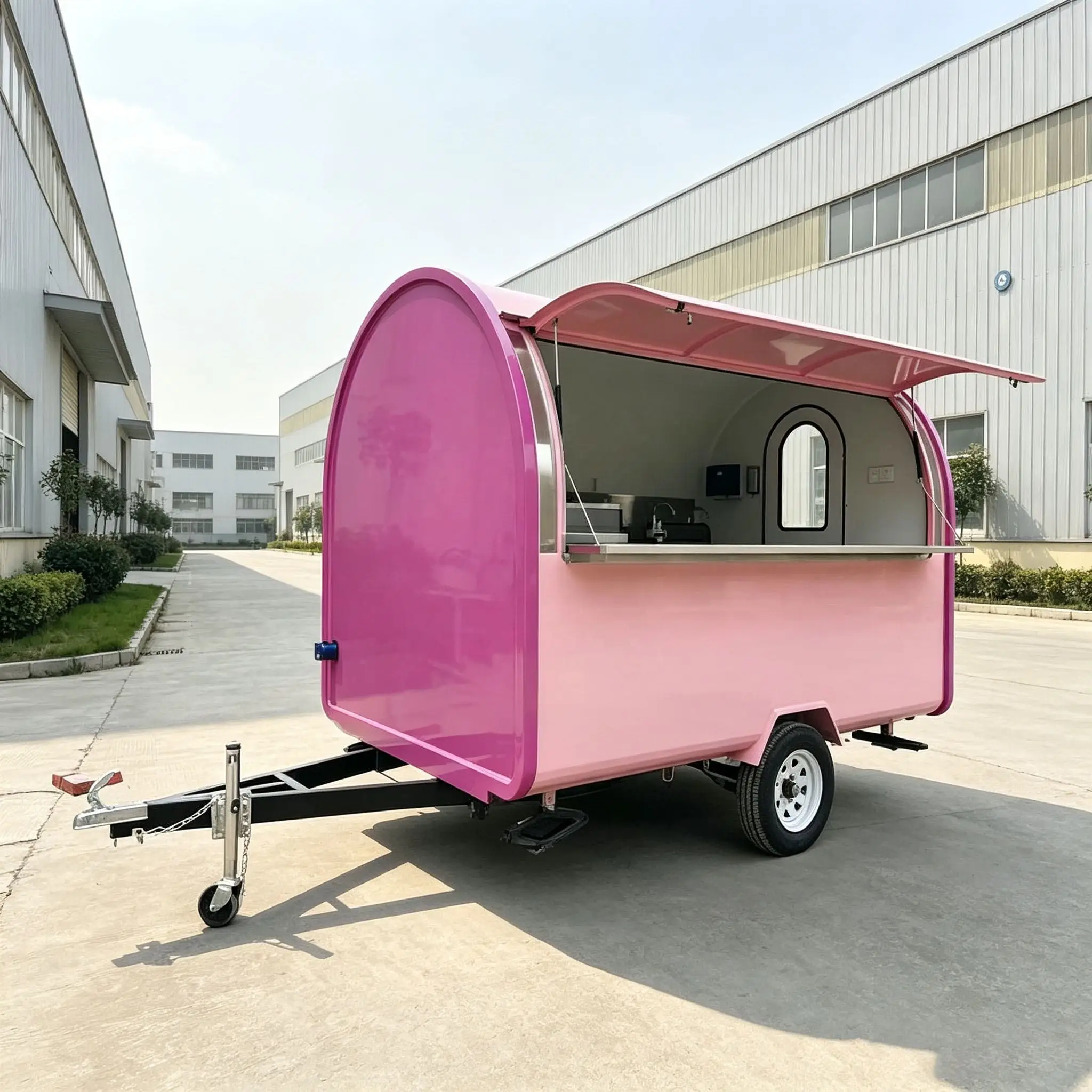 Custom Rounded Food Trailer, Compact Mobile Food Cart with Full Kitchen for Coffee, Ice Cream, Desserts and Snacks