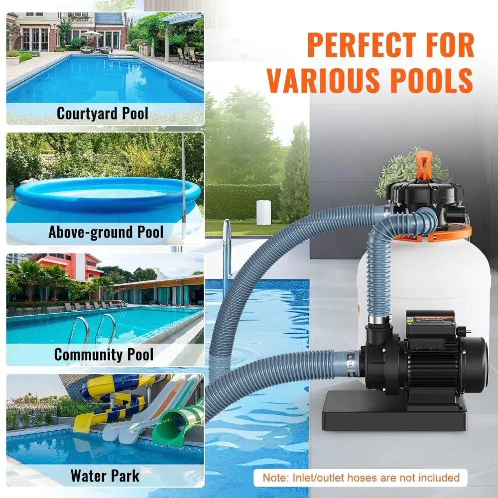 12 Sand Filter Pump for Ground Pools, 1585 GPH, 0.35, 5-Way & Gauge – Ideal for Home & Commercial Use