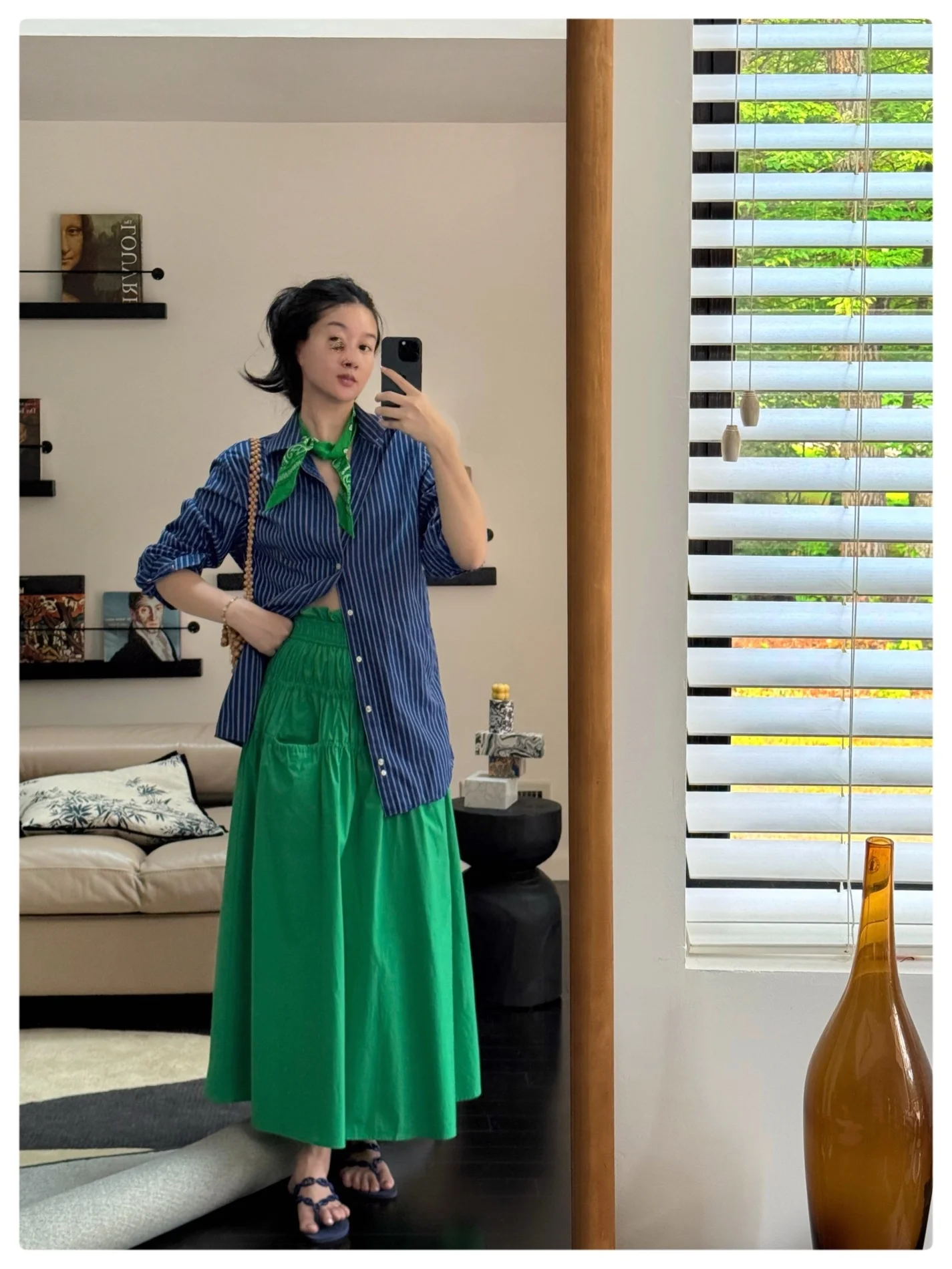 

TIAN Design Summer Fre Elastic Pure Cotton A-Line Long Umbrella Skirt High Waist Polyester Fiber Ele Sle for Ladies