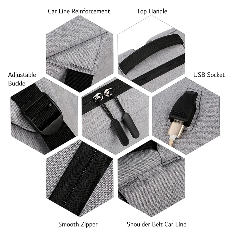 Mochila de negócios para homens, Bolsa de ombro com porta de carregamento USB Mochila multifuncional para laptop impermeável para estudantes universitários