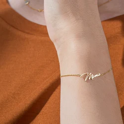 Bracelet avec nom personnalisé pour femme, chaîne O en acier inoxydable, pendentif lettre personnalisé, plaque signalétique, bijoux