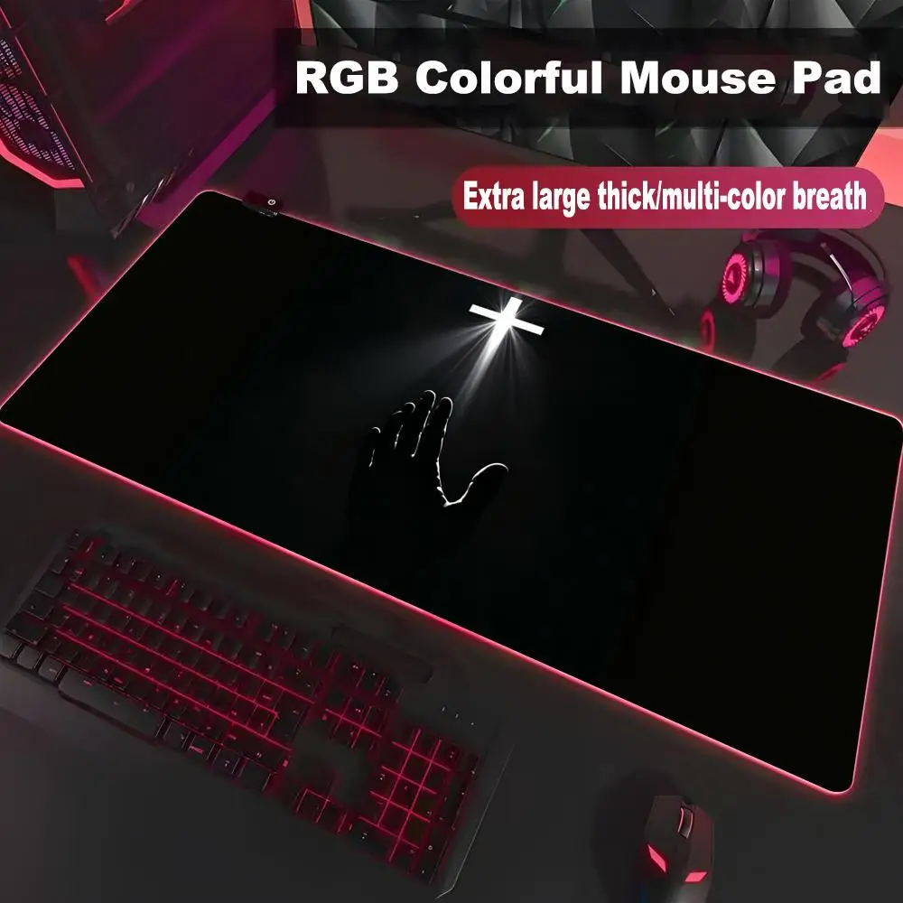 Jesus Holding Cross Mouse Pad High-end E-sports HYBXXC Mouse Pad RGB LED Pc Large Student Writing Pad Gamer Luminous Desk Mat