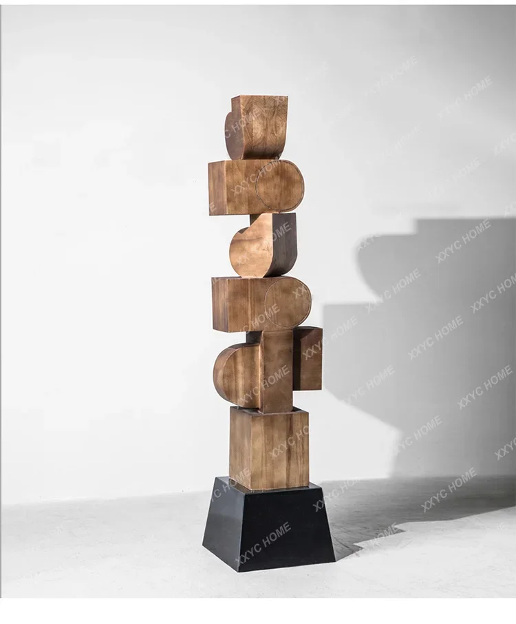 Infinity Pillar wood carving ornament floor installation lobby decoration creative geometric sculpture artwork
