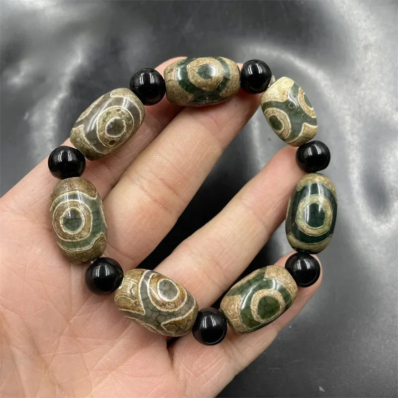 Cheap Jade Green Three-Eye Sky Agate Tube Beads Bracelet for Men