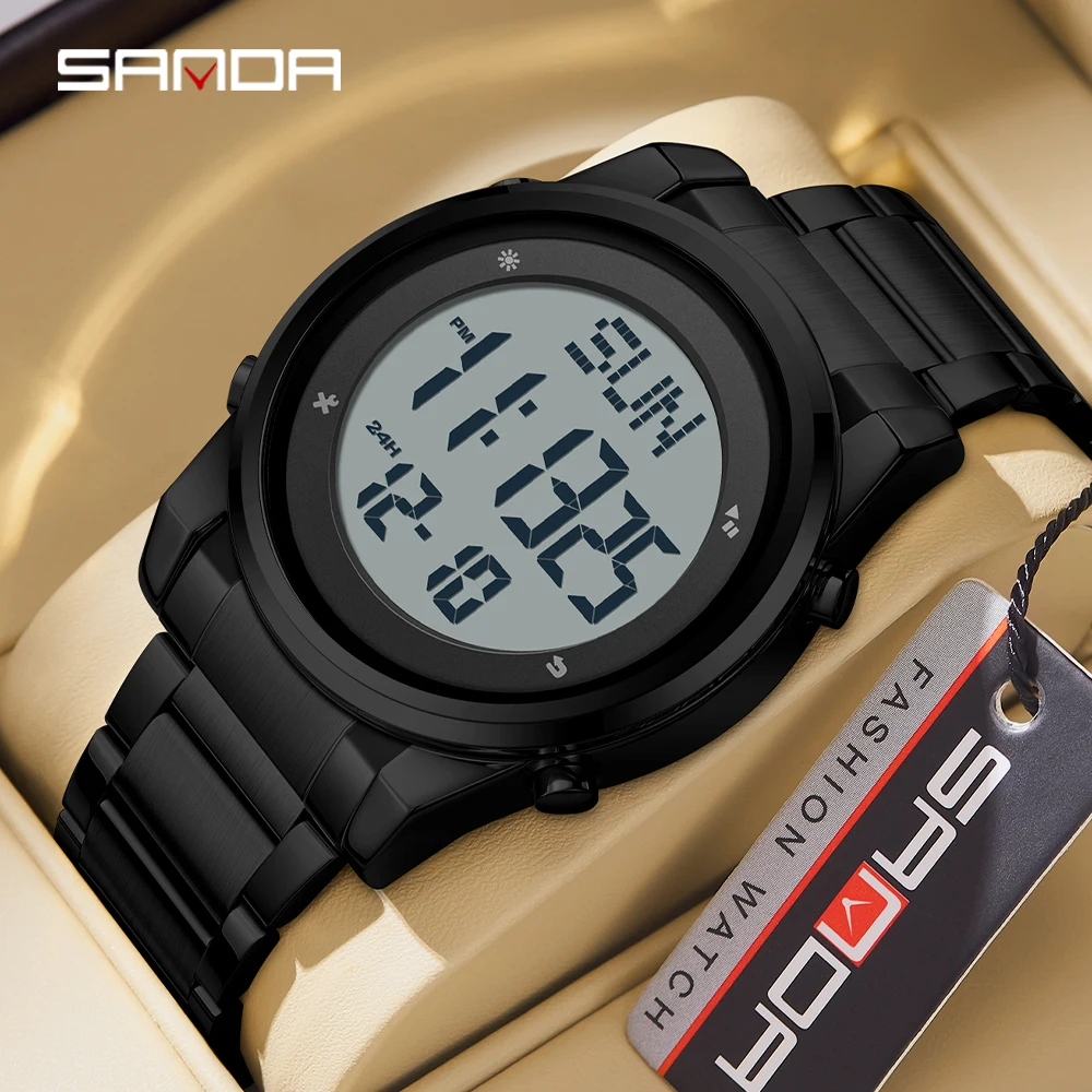 Sanda stainless steel strap wristwatch digital movement fashionable outdoor sports mode youth student stopwatch new fashion 6160