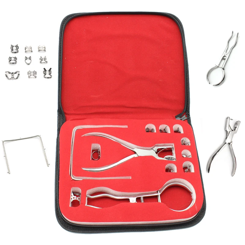 1set Dental Perforator Rubber Dam Kit Sheet Frame Clamps Hole Puncher Pliers Teeth Care Dentistry Lab Dentist Orthodontic Tools