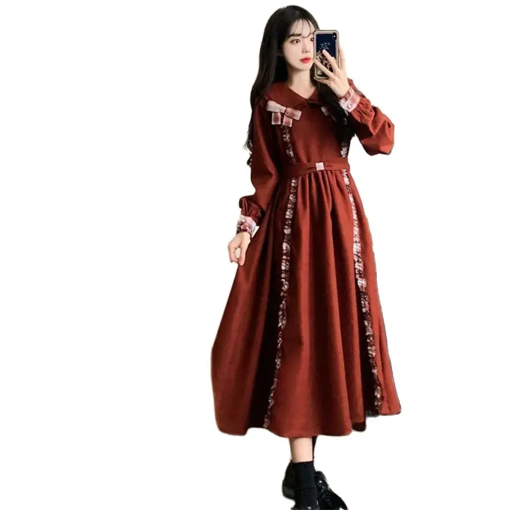 

Fashion Women's Age-reducing College Style Spring And Autumn Casual Dress French Temperament High Waist Loose Slim Dress Tide.