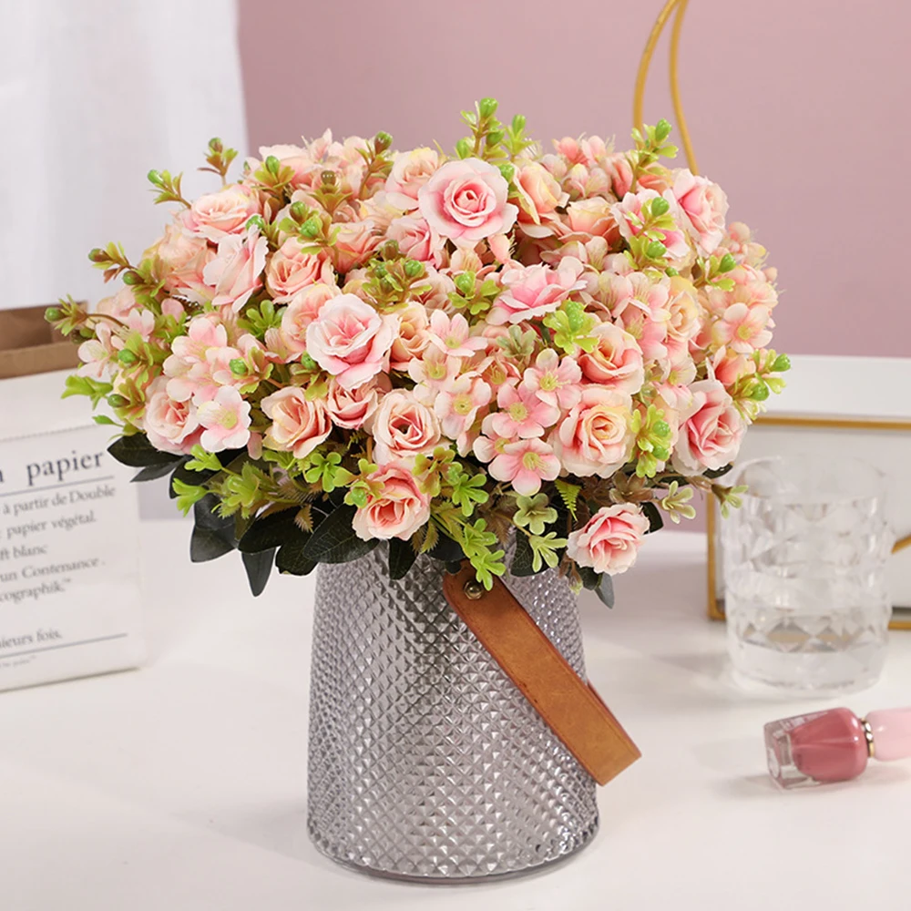 Retro Silk Rose Simulation Wave Point Hydrangea Flower DIY Autumn Wedding Home Decoration Fake Peony Hydrangea Bride Bouquet 1PC