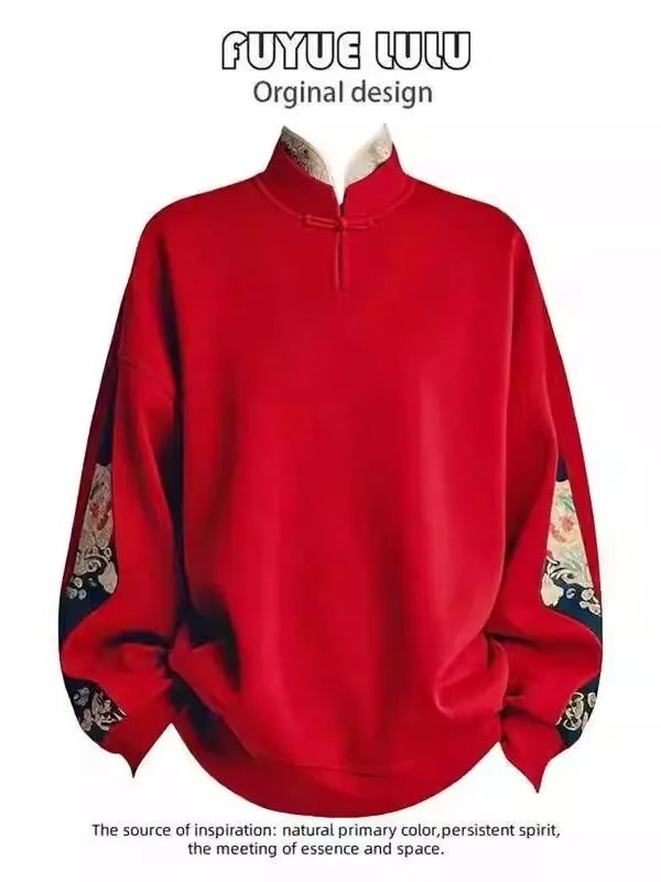 

New Chinese Style Red Sweatshirt Jacket plus Size 300 Pounds Versatile Fashionable Tang Costume Top for Women Casual Wear