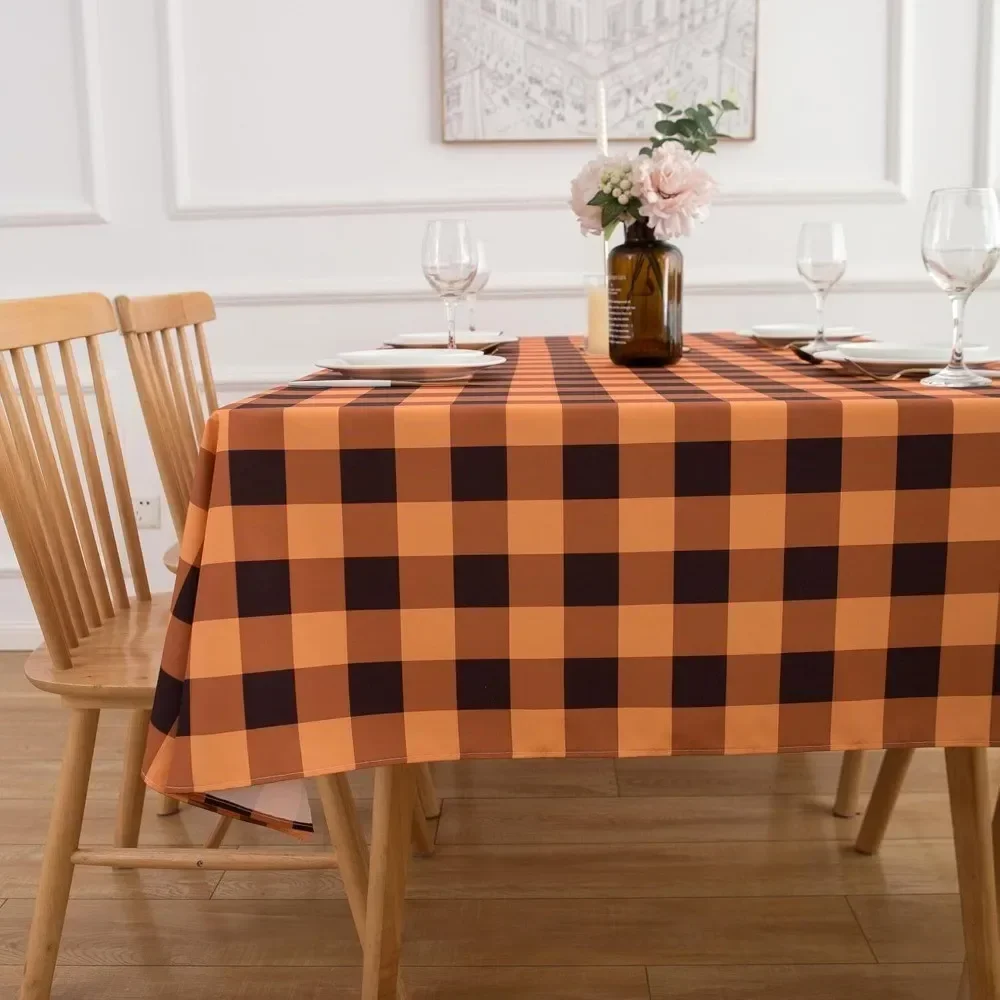1 Stück Halloween-Tischdecke, rund, orange und schwarz kariert, Tischdecke zyc