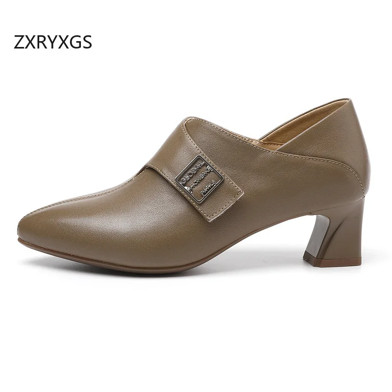 ZXRYXGS Top Layer Cowhide Pointed Toe Deep Mouth Two Wearing Women High Heels 2025 New Fashion Work Banquet Real Leather Shoes