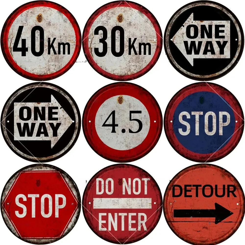 Garage STOP Warning 30CM Round Metal Signs Plate Vintage Plaque Tin Sign Wall Decor for Home Market