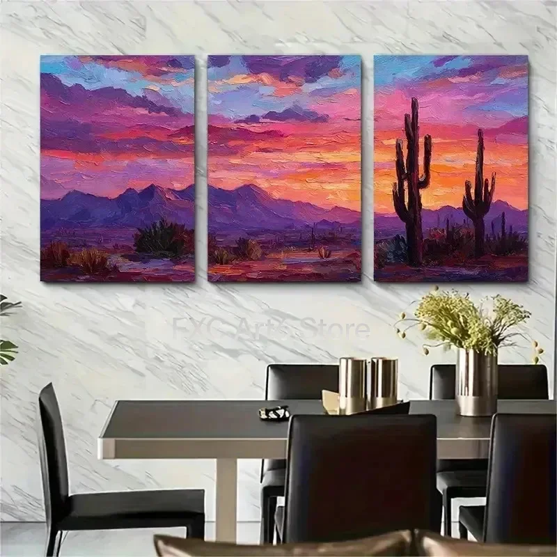 3pcs frameless -2D Flat,  Framed Canvas Posters & Prints Arizona Saguaro National Park Perfect Wall Art Halloween