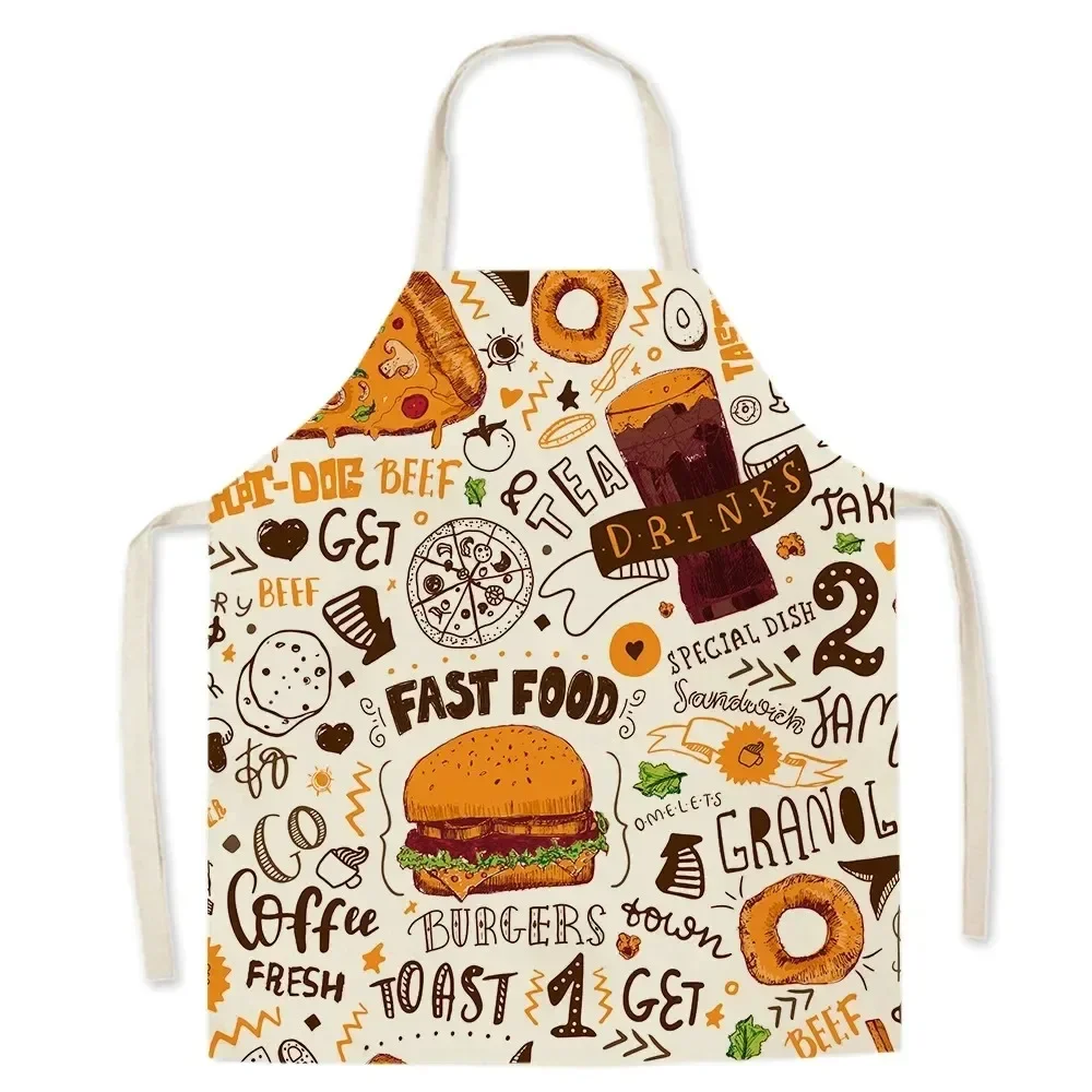 Cute gourmet burger fries pizza pattern kitchen cooking apron men\'s sleeveless women\'s cooking baking bib