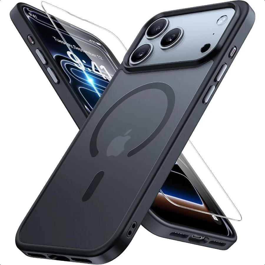 

Магнитный чехол Miracase для iPhone 17 Pro Max с защитной пленкой для экрана [совместим с MagSafe] Тонкий тонкий чехол для телефона в стиле милитари
