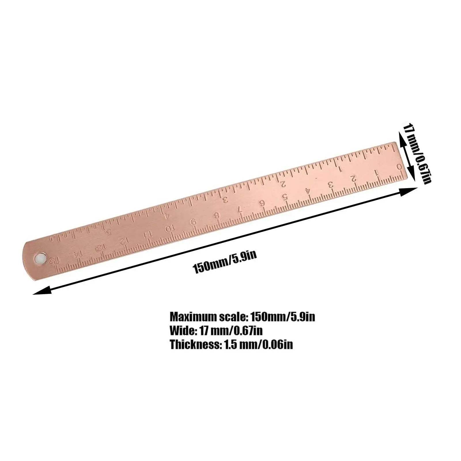 Copper Ruler 6 inch/ 15cm Measurement Tool Two Scale Engraved Handy Straight Ruler for Home Architect Line Drawing Diary Planner