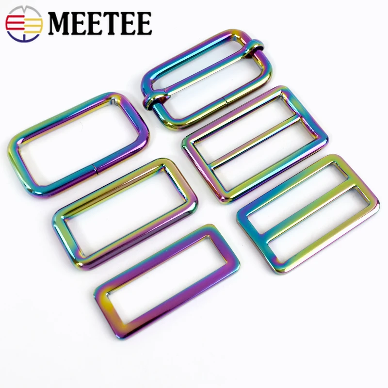 10Pcs 20/25/32/38mm Rainbow Metal Buckles for Bag Strap Adjust Tri-Glide D Ring Clasp Belt Webbing Hook DIY Hardware Accessories