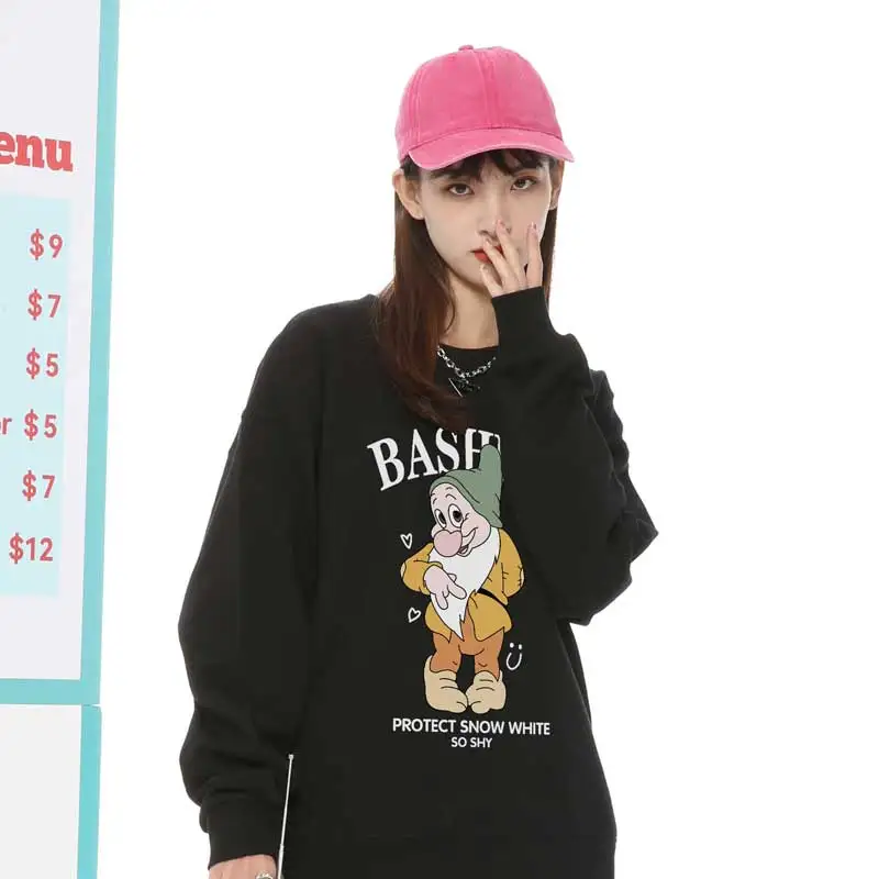 Disney sieben Zwerge Joint Hoodie Frauen Rundhals ausschnitt Herbst losen Mantel kleinen Mann Freizeit kleidung