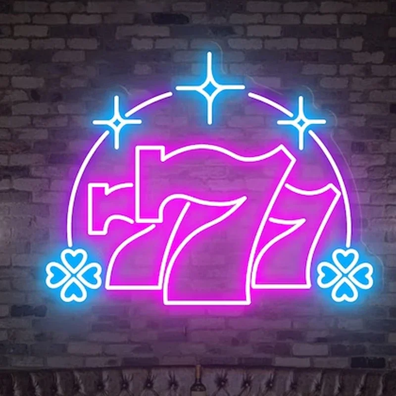 Szczęśliwy Seven Neon znak 7 numer niestandardowy neonowy projekt ścienny pokój gier lampa dekoracyjna prezent świąteczny dla dzieci kolorowe światło nocne