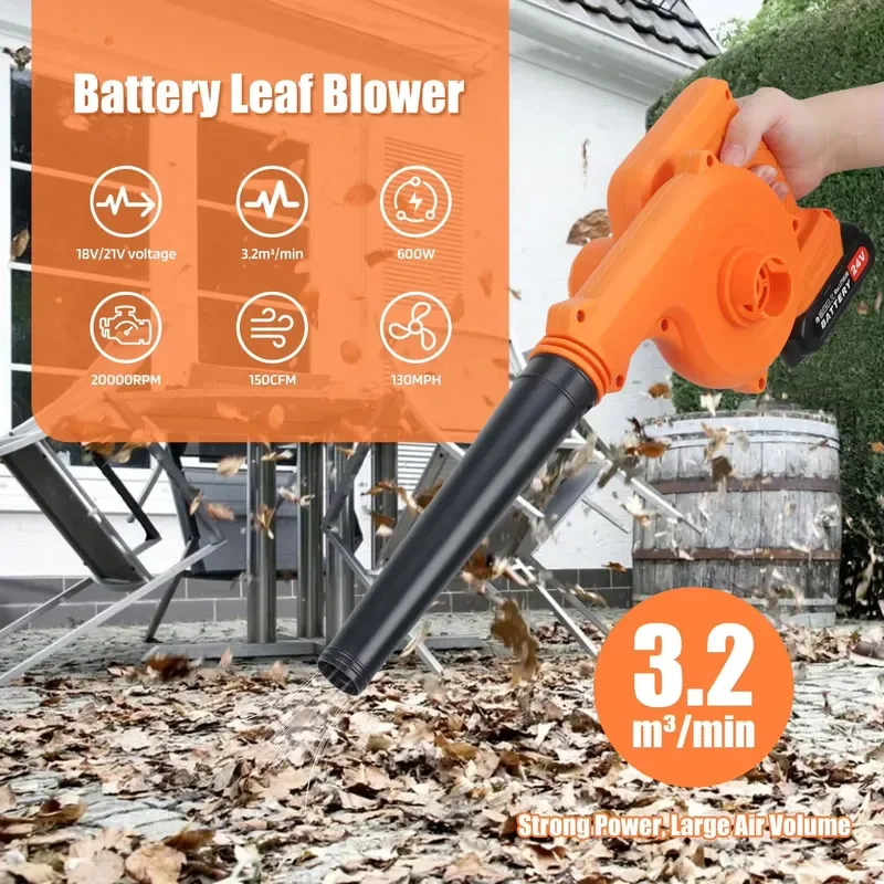 for Cordless DIY Leaf Blower 2in1 Blower Vacuum Brushed Full Copper Motor 580W Low Noise Portable Battery Charger Orange Lawn