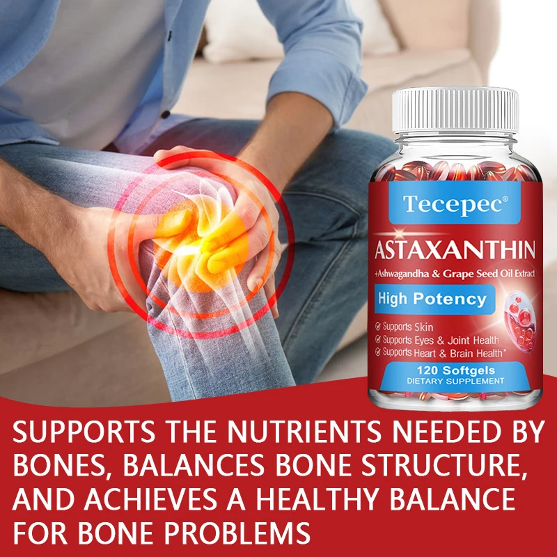 

Astaxanthin+Ashwagandha and Grape Seed Extract - Improves Eye, Joint, Skin Health and Energy Levels - Heart and Brain Supplement