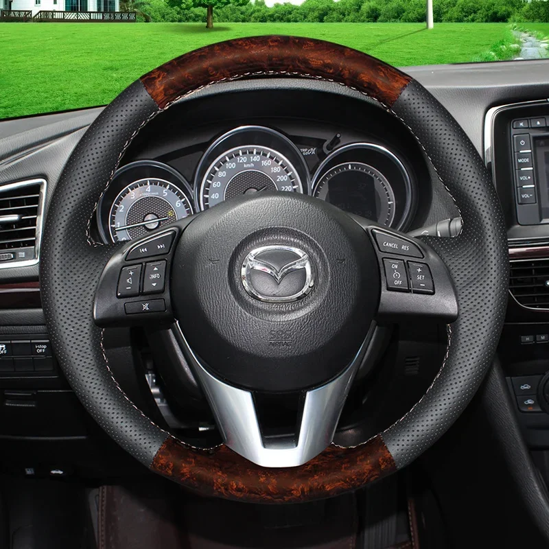 DIY Steering Wheel Cover Custom for Mazda 3 Axela 8 Cx-5 Mazda 5 M6 Stitch on Wrap Interior Accessories Black Leather