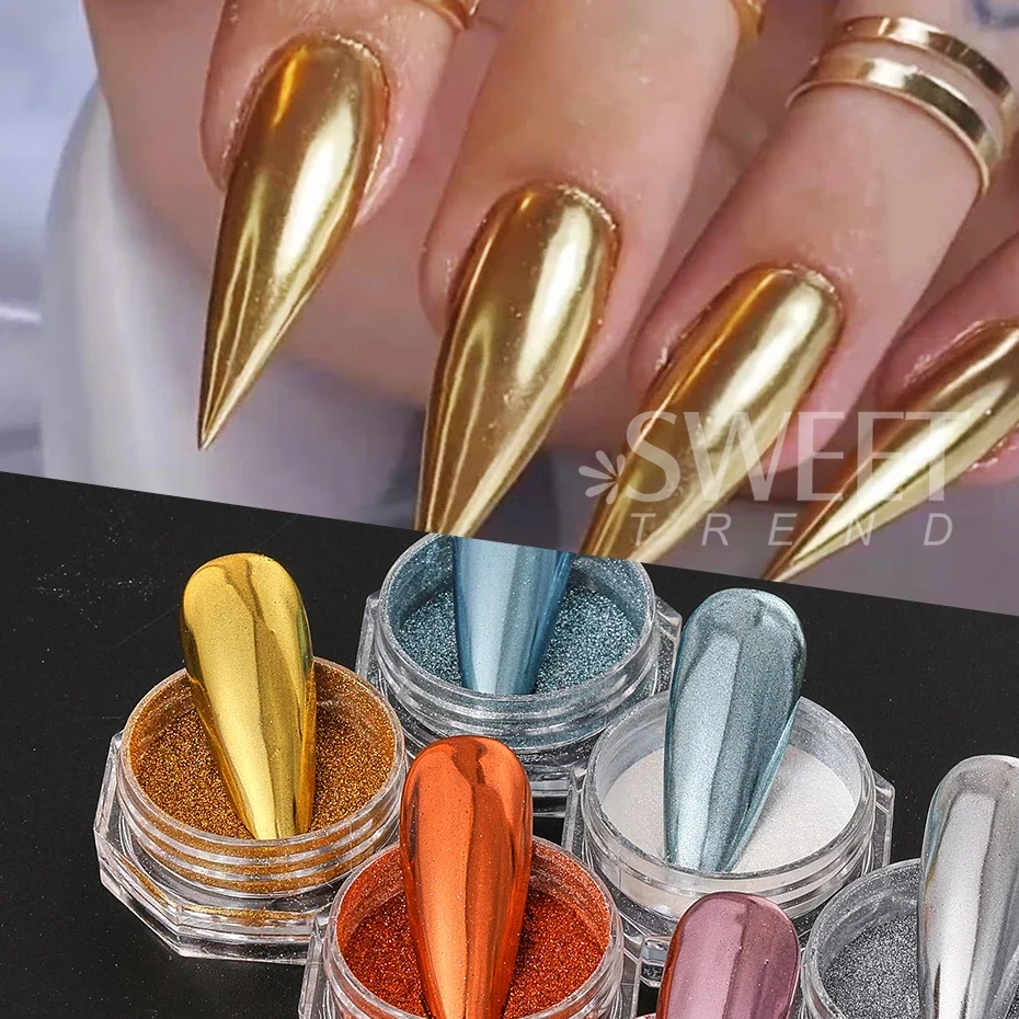 6 قطعة مسحوق مرآة سحرية ارتفع الذهب الفضة الكروم مسمار بريق معدني الغبار هلام البولندية الصباغ التسلق DIY بها بنفسك مانيكير الديكور