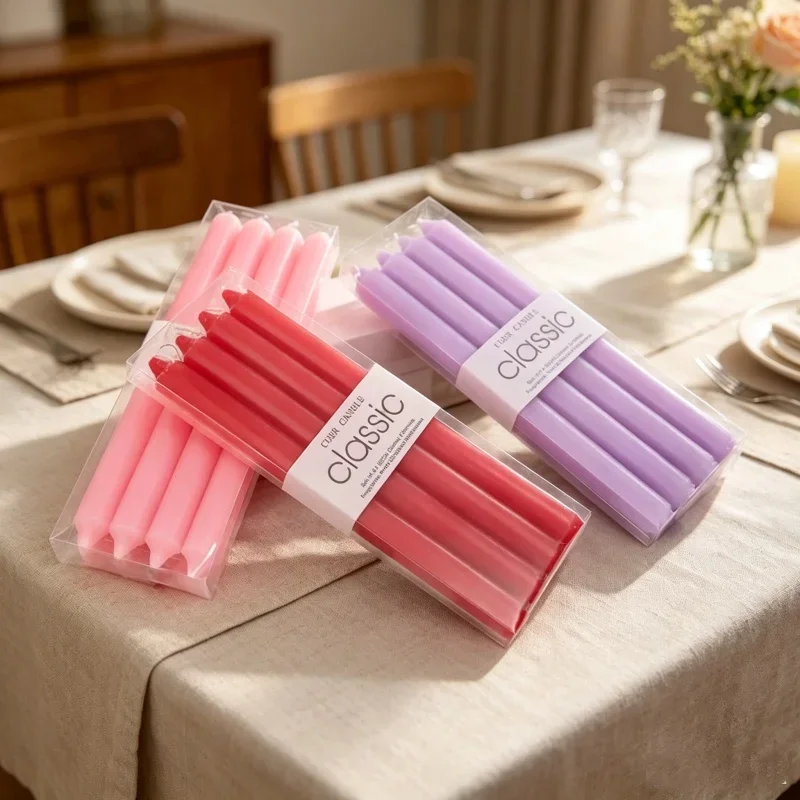 Long Straight Pole Candle Minimalist Solid Color Pearl Decor European Romantic Home Wedding Western Dinner Table Decor Supply
