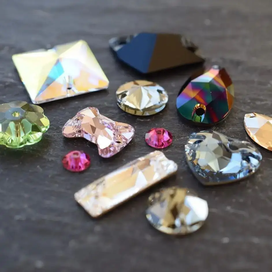 20 Stück gemischte Formen, Farben, zum Aufnähen von Strasssteinen, Rivoli Drop Navette, galaktischer kosmischer Strassstein, flache Rückseite, Kristall für Kleidungsstücke