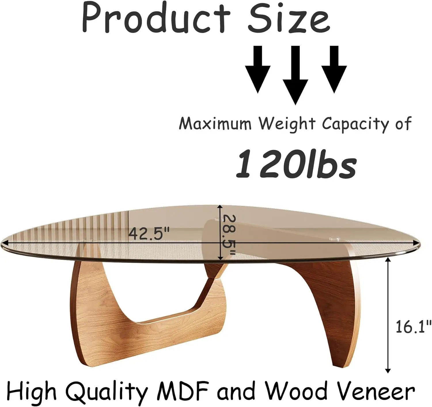 

Morden Coffee Table, 42.5" x 28.5" x 16.1" Triangle Tempered Glass Top for Living Room, Color: Natural Wood·Factory Direct Sales