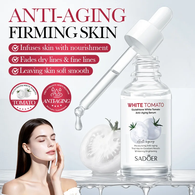 Glutathione White Tomato Serum Hydrating and Moisturizing 30ml Infuses Skin with Nourishment Fades Dry Lines & Fine Lines