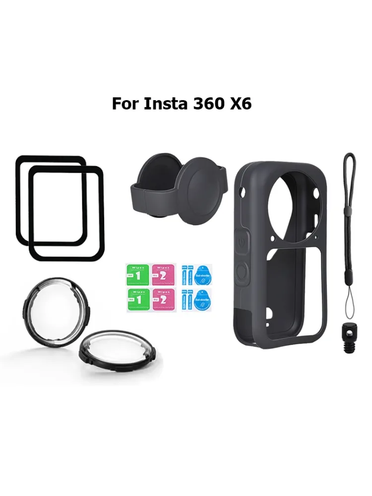 Osłona obiektywu do kamery Insta360 X6, szkło hartowane, silikonowa osłona ochronna, linka zabezpieczająca przed zgubieniem, akcesoria do Insta360 X6 — zdjęcie produktu 7
